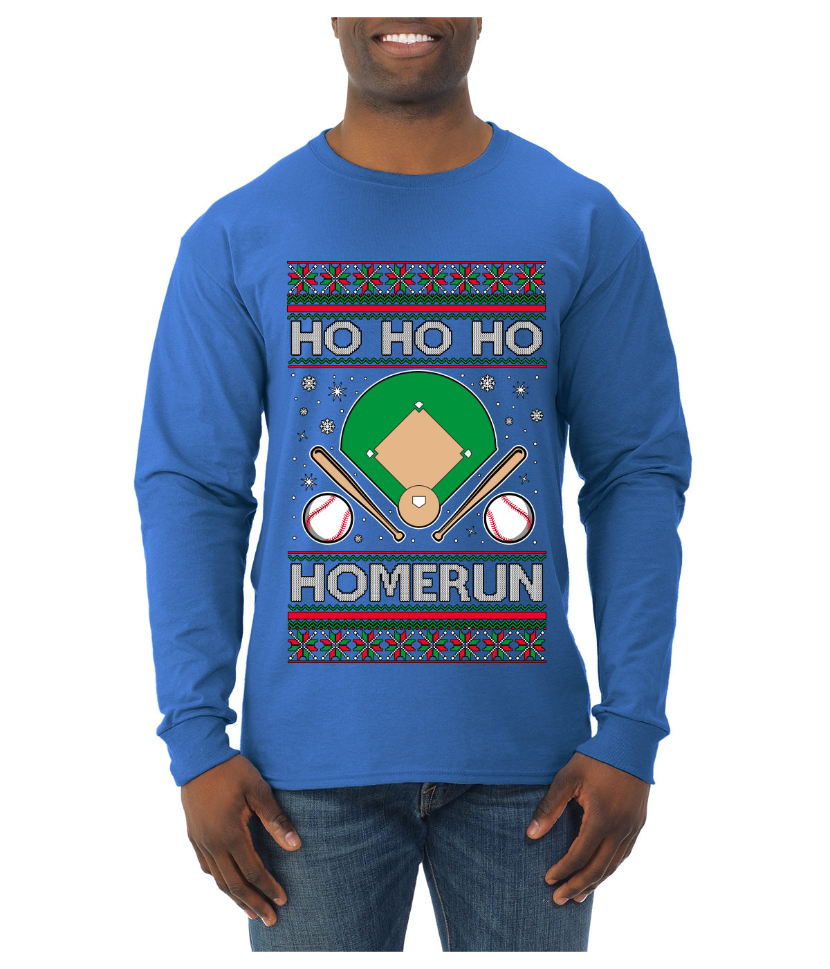 Ho Ho Ho Homerun, Baseball Fan Christmas Design, Ugly Christmas Sweater Unisex Mens Long Sleeve Shirt