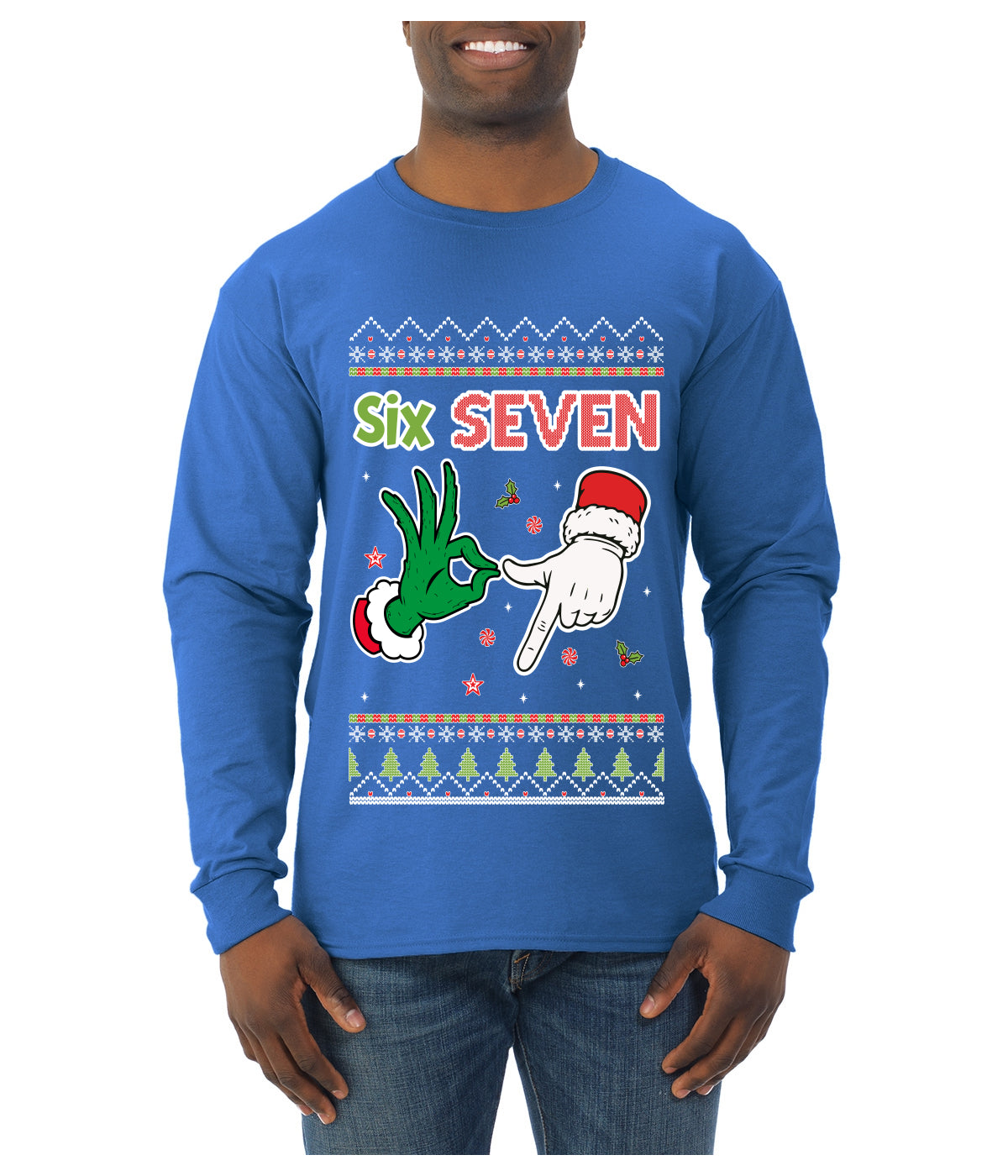 6 7 Christmas Hands, Ugly Christmas Sweater Unisex Mens Long Sleeve Shirt