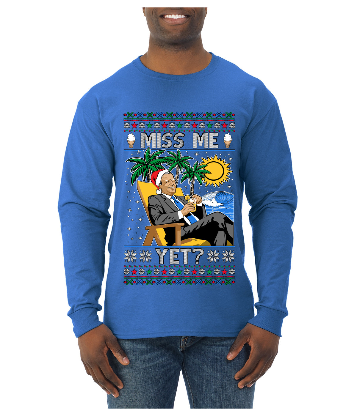 Miss Me Yet? President USA Design, Ugly Christmas Sweater Unisex Mens Long Sleeve Shirt