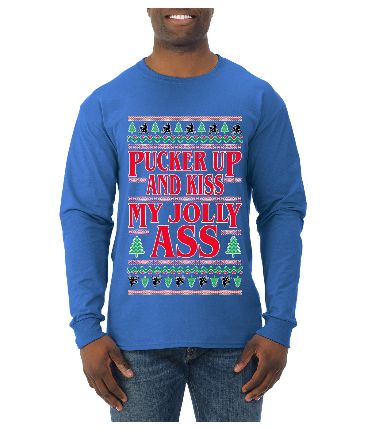 Pucker Up And Kiss My Jolly Ass, Ugly Christmas Sweater Unisex Mens Long Sleeve Shirt