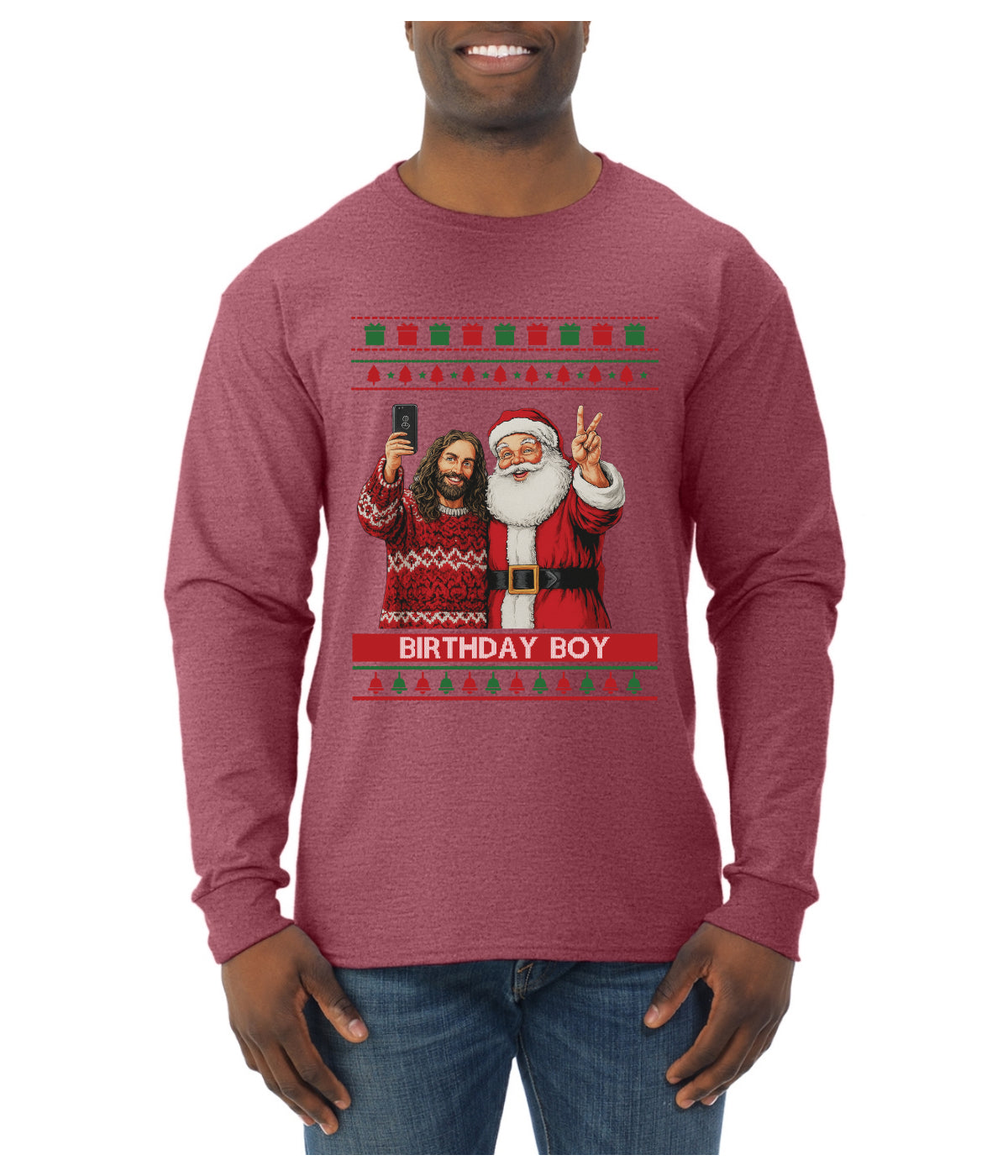 Birthday Boy Jesus, Ugly Christmas Sweater Unisex Mens Long Sleeve Shirt