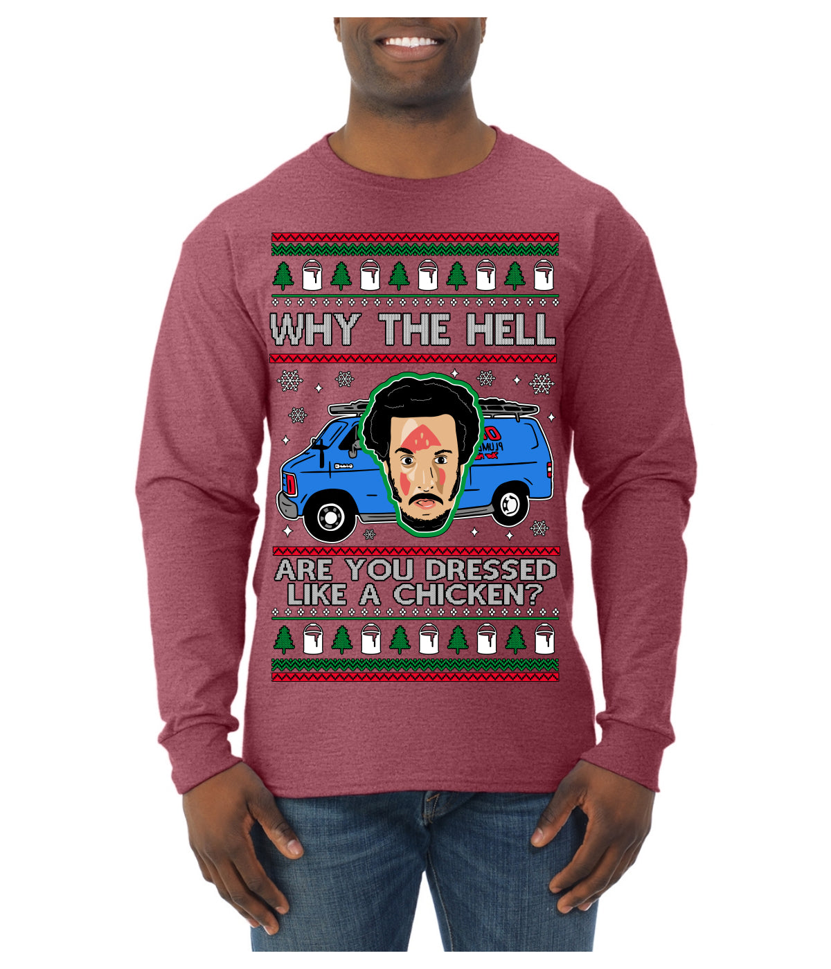Why the Hell are You Dressed Like a Chicken? Funny Movie Ugly Christmas Sweater Mens Long Sleeve Shirt