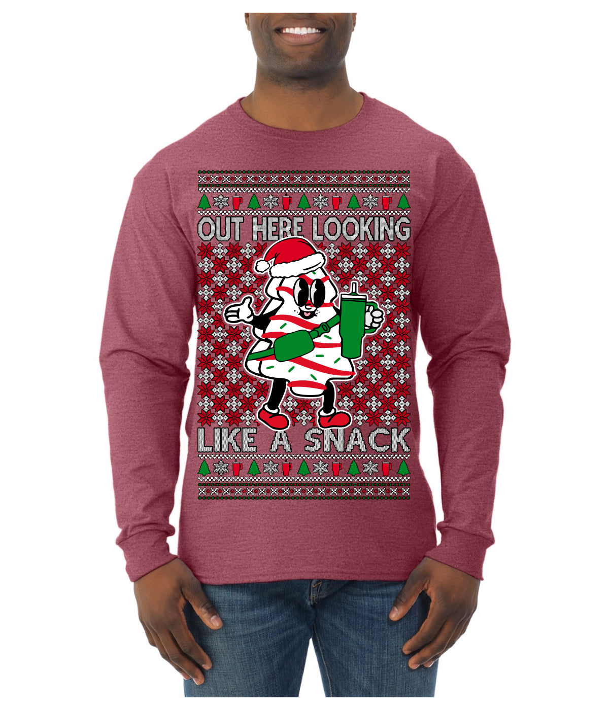Out Here Looking Like a Snack Funny Cute Christmas Cookie Ugly Christmas Sweater Mens Long Sleeve Shirt