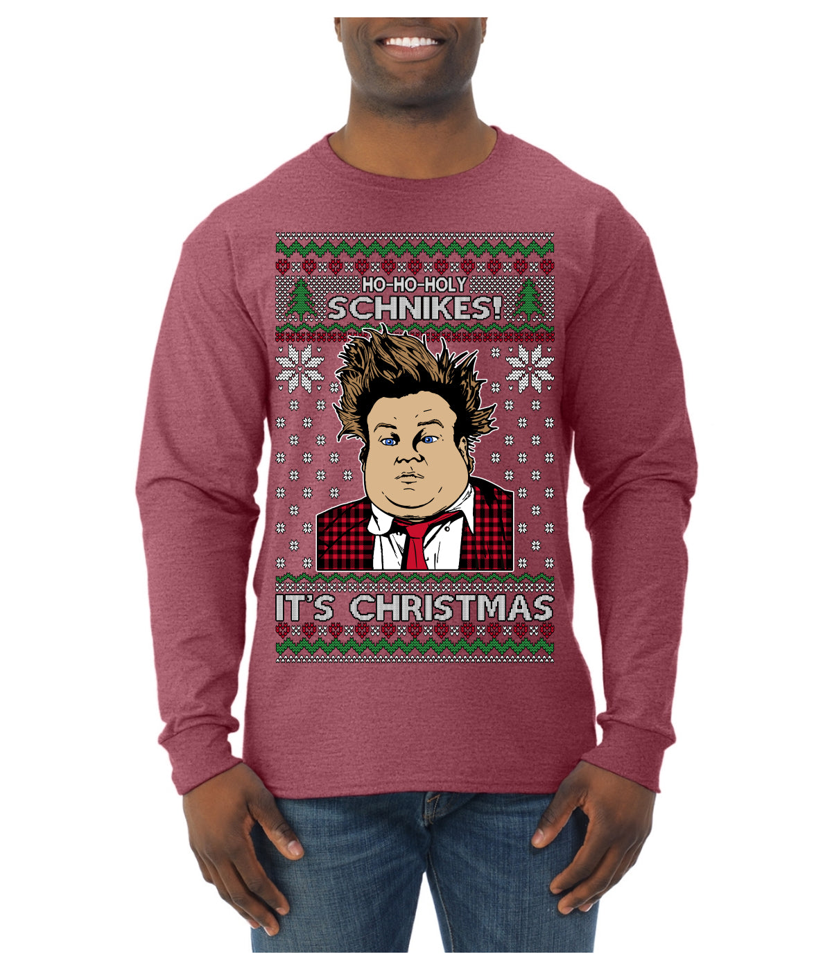 Ho Ho Holy Schnikes Funny 90s Classic Tommy Boy Movie Ugly Christmas Sweater Mens Long Sleeve Shirt