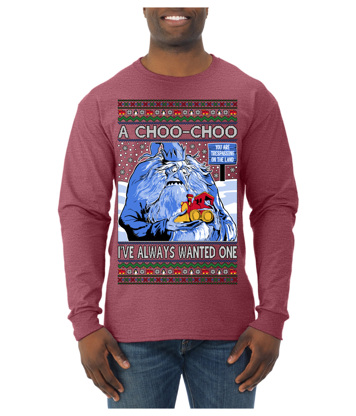 A Choo Choo I've Always Wanted One Winter Warlock Movie Ugly Christmas Sweater Mens Long Sleeve Shirt