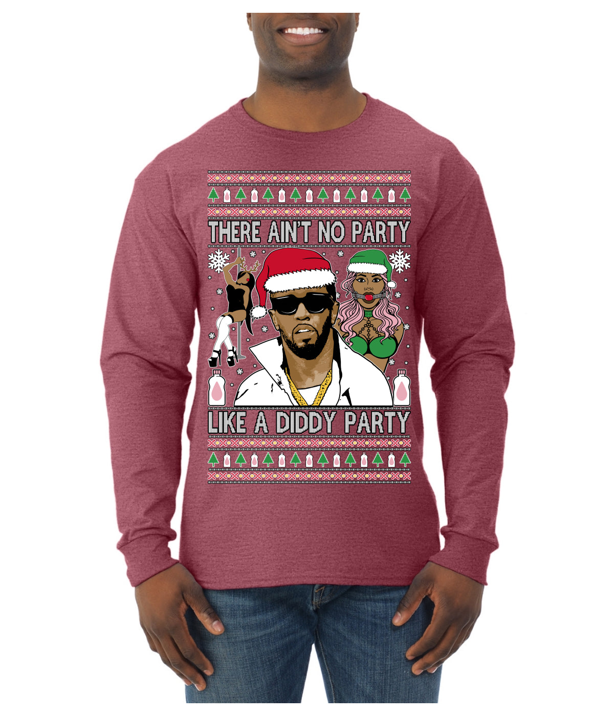 There Ain't No Party Like a Diddy Party Viral Music Meme Ugly Christmas Sweater Mens Long Sleeve Shirt