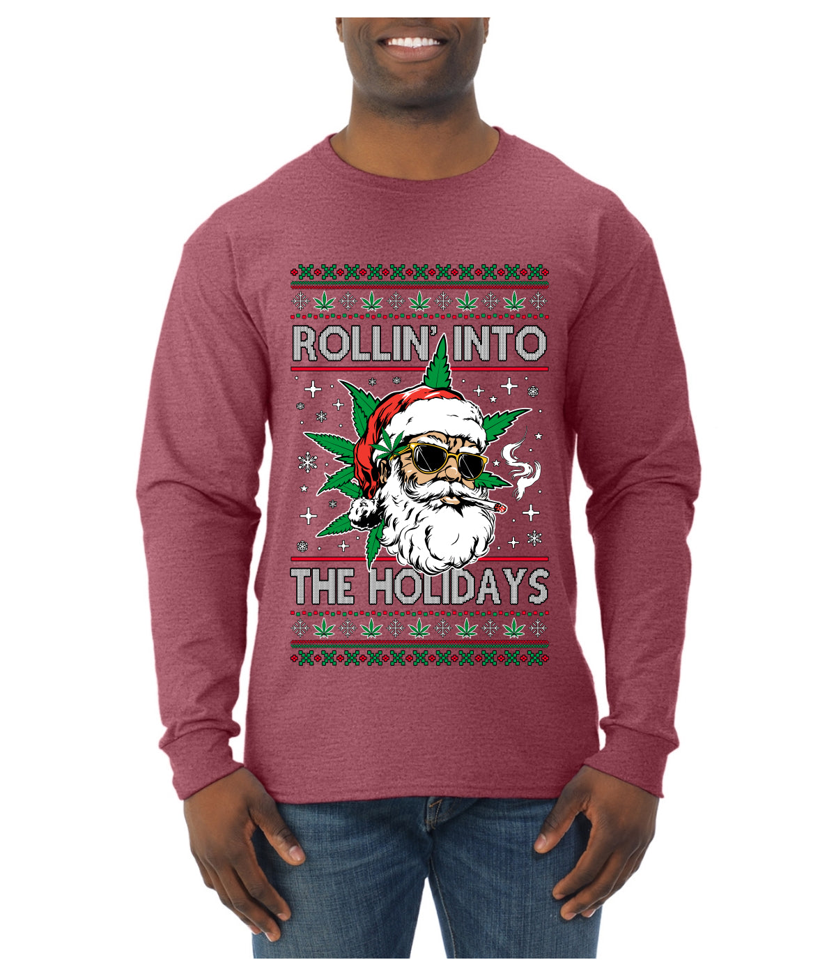 Rollin' Into The Holidays Christmas Sweater, Ugly Christmas Sweater Mens Long Sleeve Shirt