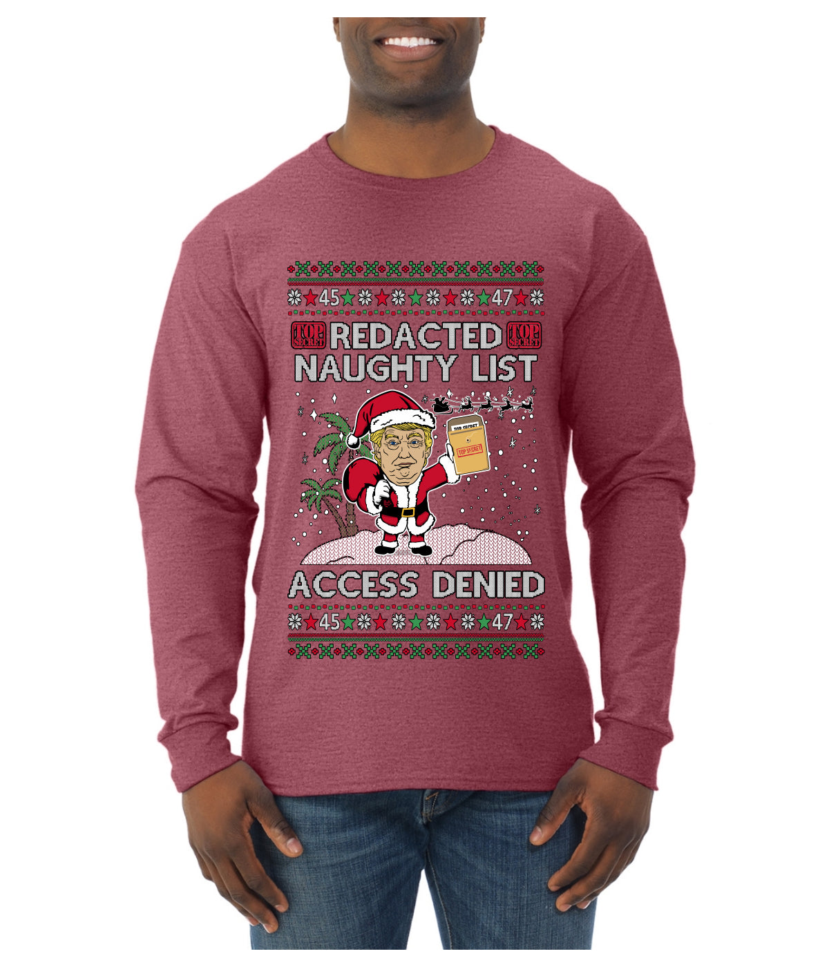 Redacted Naughty List Access Denied, Ugly Christmas Sweater Unisex Unisex Mens Long Sleeve Shirt