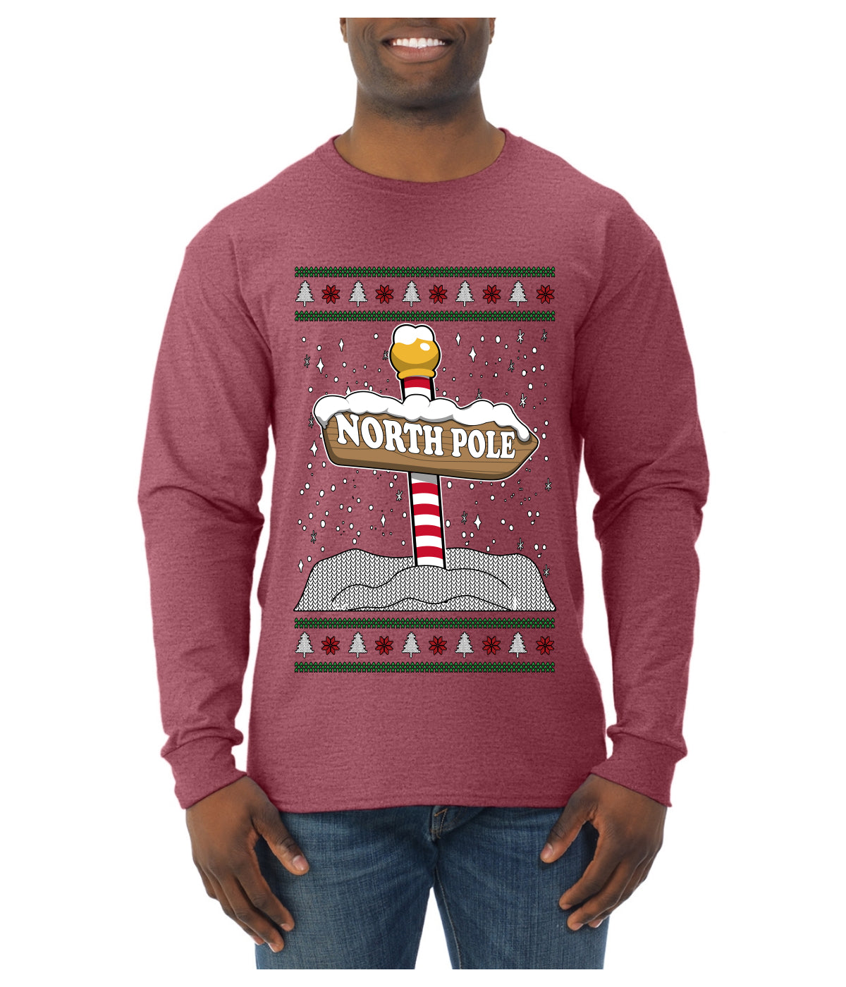 North Pole, Ugly Christmas Sweater Unisex Mens Long Sleeve Shirt