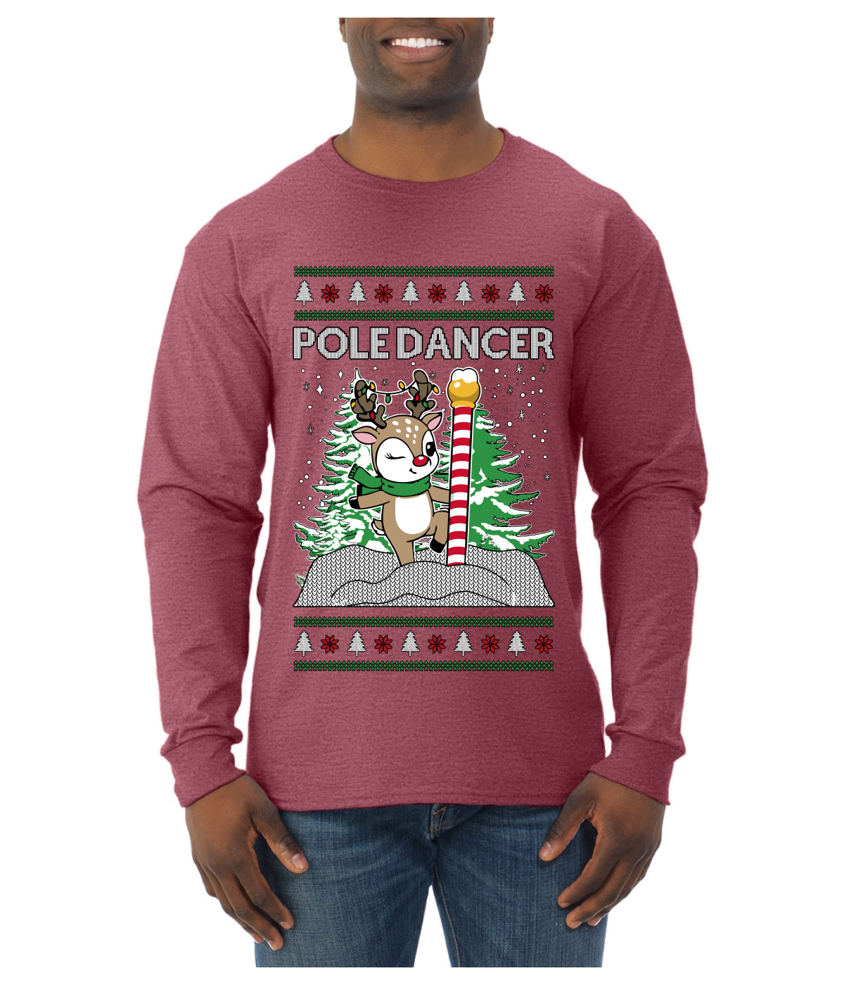 Pole Dancer, Ugly Christmas Sweater Unisex Mens Long Sleeve Shirt