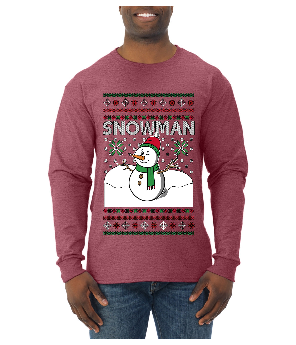 Snowman, Ugly Christmas Sweater Unisex Mens Long Sleeve Shirt