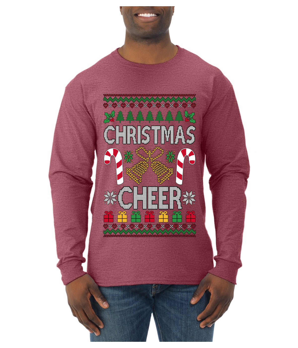 Christmas Cheer, Ugly Christmas Sweater Unisex Mens Long Sleeve Shirt