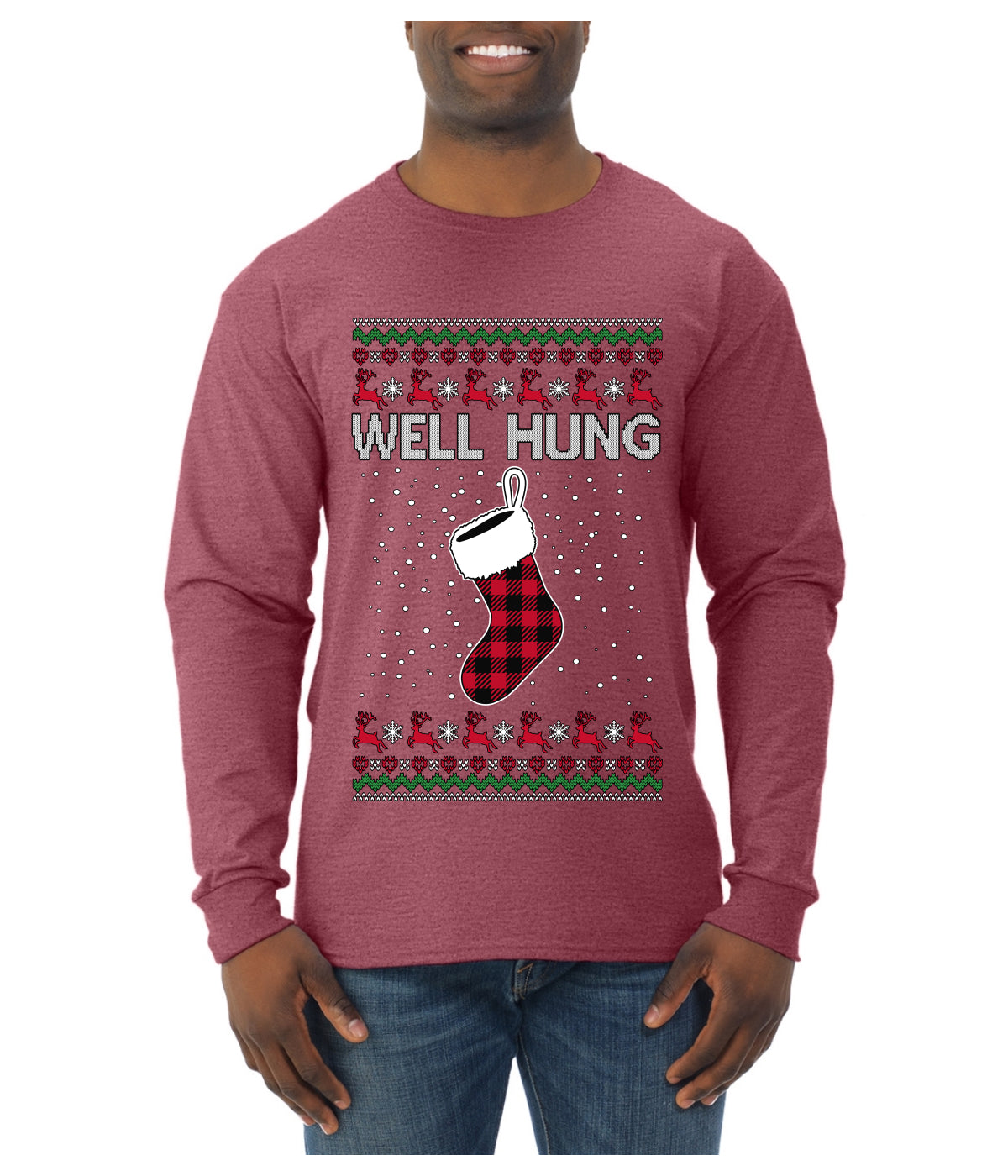 Well Hung, Ugly Christmas Sweater Unisex Mens Long Sleeve Shirt