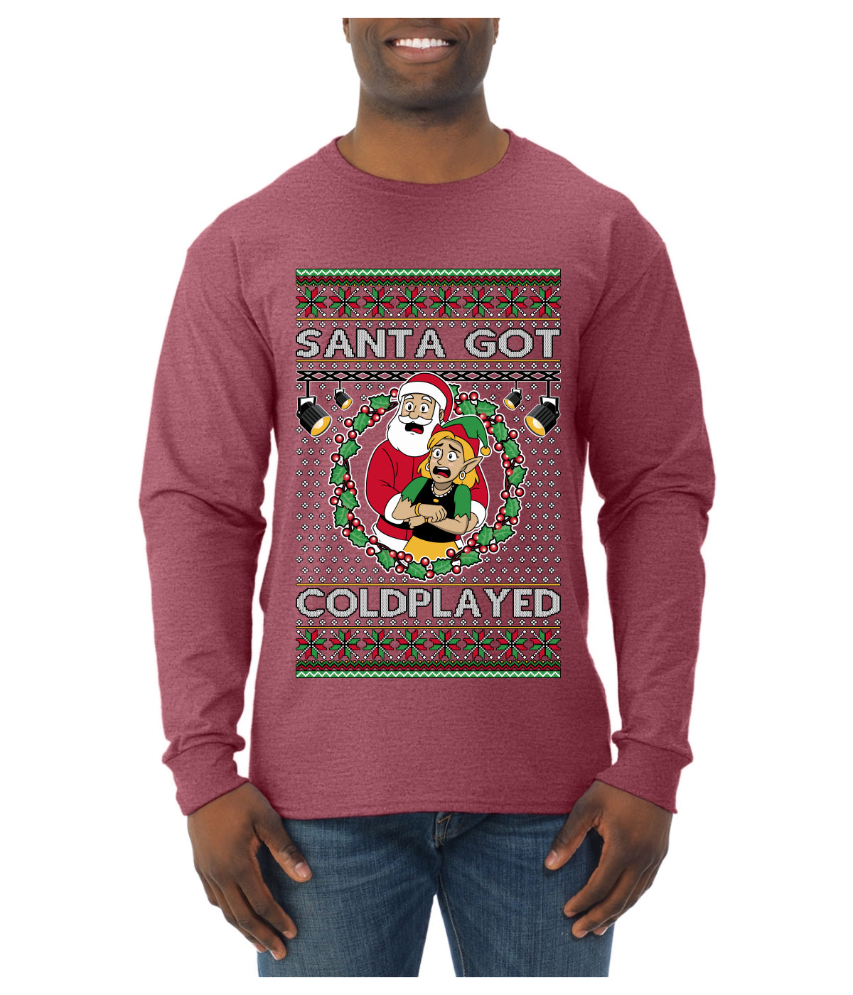 Santa Got Coldplayed, Ugly Christmas Sweater Unisex Mens Long Sleeve Shirt