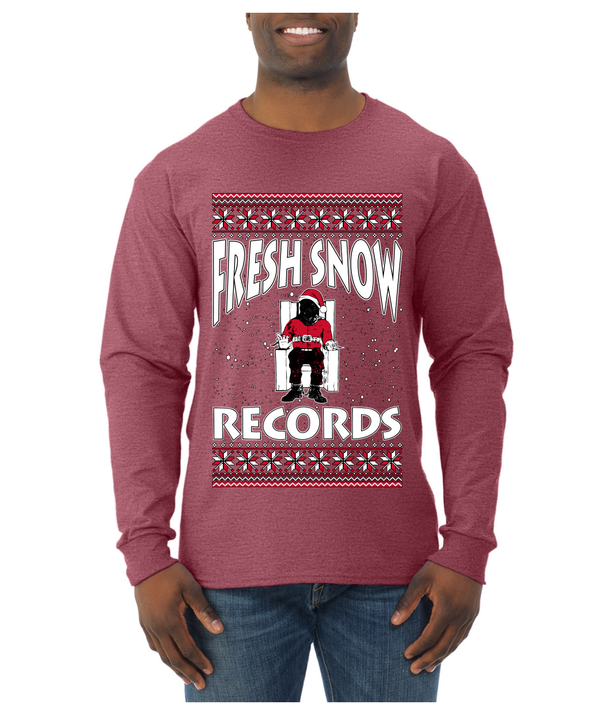 Fresh Snow Records Hip Hop Parody, Ugly Christmas Sweater Unisex Mens Long Sleeve Shirt
