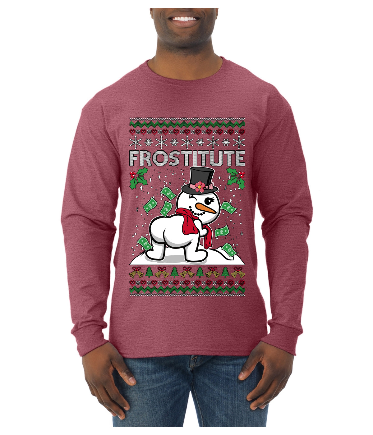Frostitute, Ugly Christmas Sweater Unisex Mens Long Sleeve Shirt