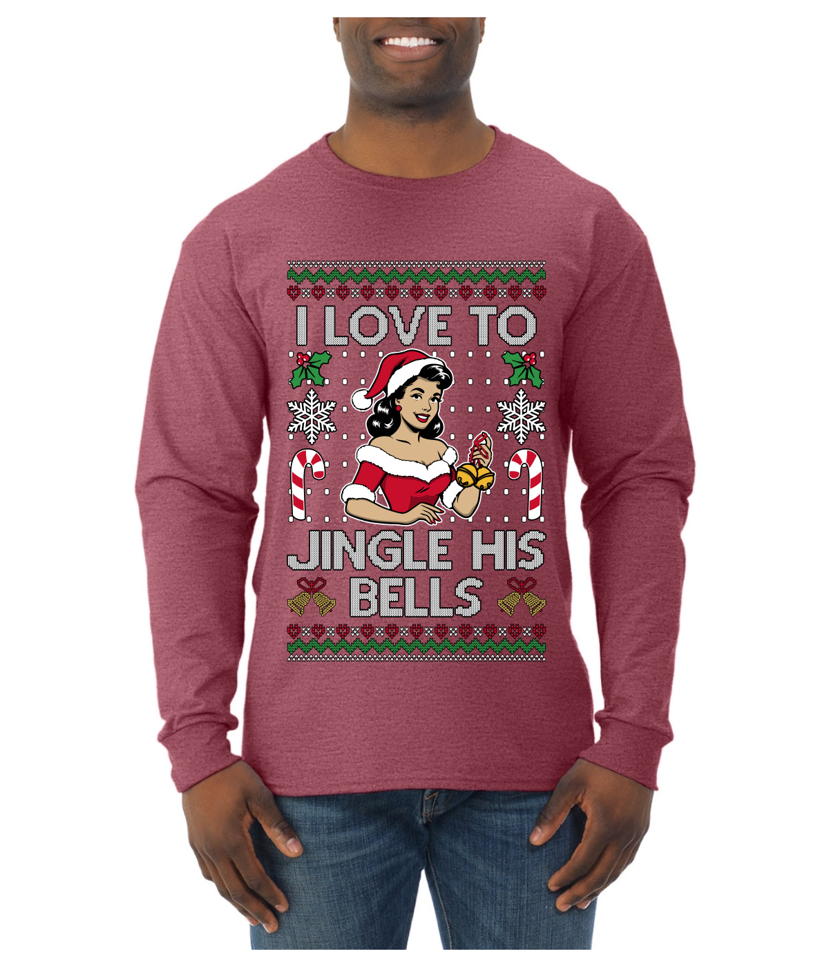 I Love To Jingle His Bells, Ugly Christmas Sweater Unisex Mens Long Sleeve Shirt