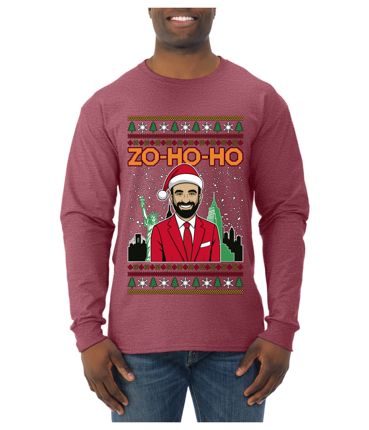 Zo Ho Ho Zohran Mamdani NYC, Ugly Christmas Sweater Unisex Mens Long Sleeve Shirt