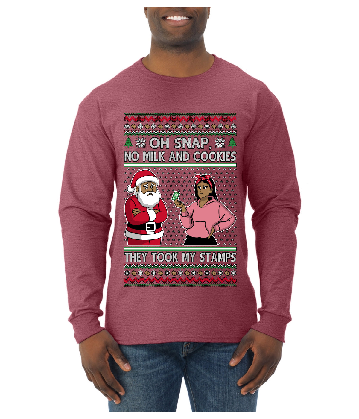 Oh Snap, No Milk And Cookies, They Took my Stamps, Ugly Christmas Sweater Unisex Mens Long Sleeve Shirt