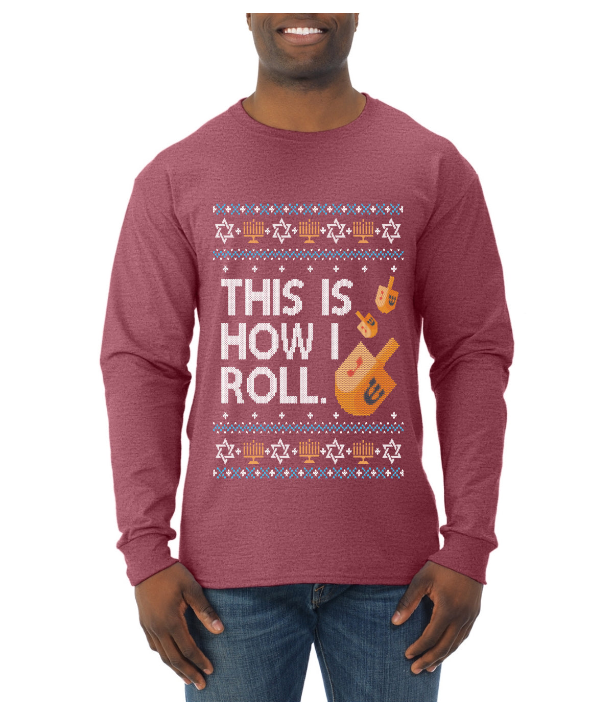 This Is How I Roll Dreidel Hanukkah, Ugly Christmas Sweater Unisex Mens Long Sleeve Shirt
