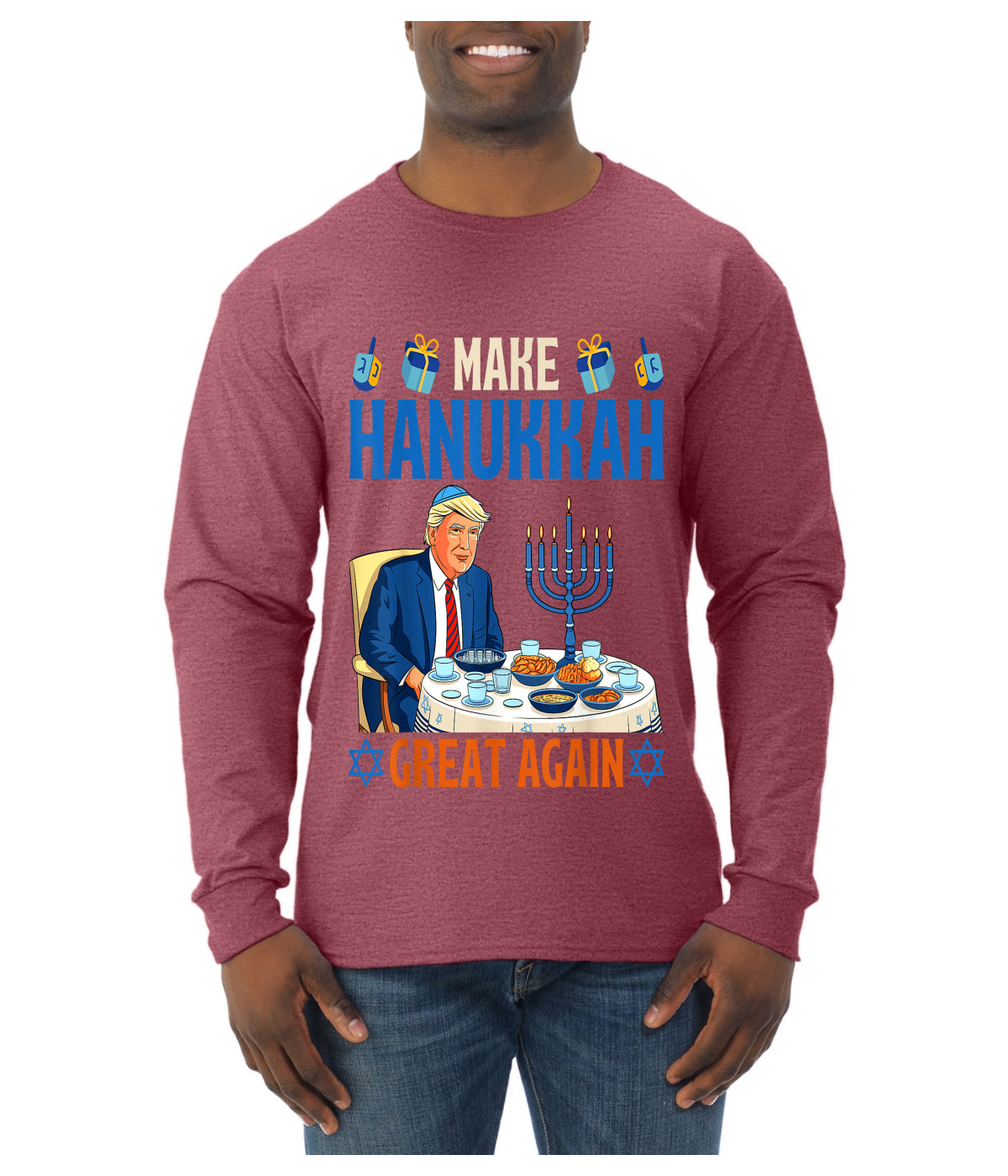 Make Hanukkah Great Again, Ugly Christmas Sweater Unisex Mens Long Sleeve Shirt