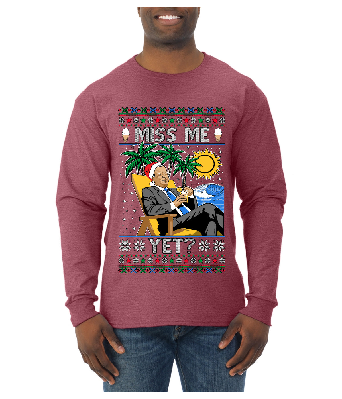 Miss Me Yet? President USA Design, Ugly Christmas Sweater Unisex Mens Long Sleeve Shirt