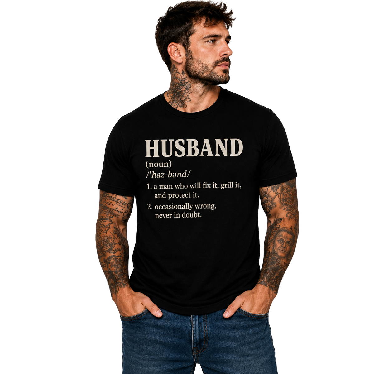 Husband T-Shirt for Men –  Patriotic USA Flag, Funny Dad Shirt,  Military Inspired Veteran & Patriot Gift American Pride Men's T-Shirt