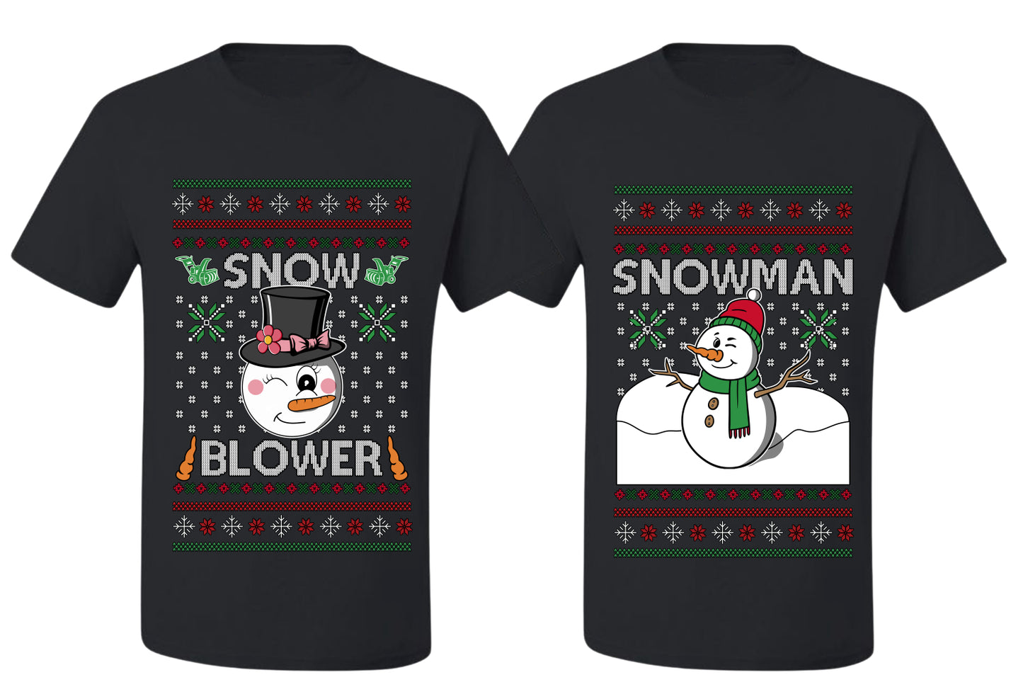 Snow Blower Snowman Sweater Girlfriend Boyfriend Gift His and Hers Matching Ugly Christmas Couple T-Shirt