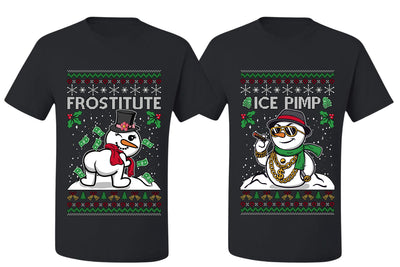 Frostitute Ice Pimp Snowmen Sweater Girlfriend Boyfriend Gift His and Hers Matching Ugly Christmas Couple T-Shirt