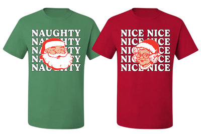 Naughty, Nice Santa Claus Mrs Claus Couples Shirt Girlfriend Boyfriend Gift His and Hers Matching Ugly Christmas Couple T-Shirt