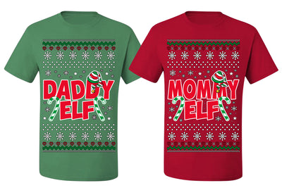 Daddy Elf Mommy Elf Matching His and Hers Couples Shirt Girlfriend Boyfriend Gift His and Hers Matching Ugly Christmas Couple T-Shirt