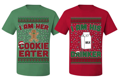 Cookie Eater, Milk Drinker Funny Couples Shirt Girlfriend Boyfriend Gift His and Hers Matching Ugly Christmas Couple T-Shirt