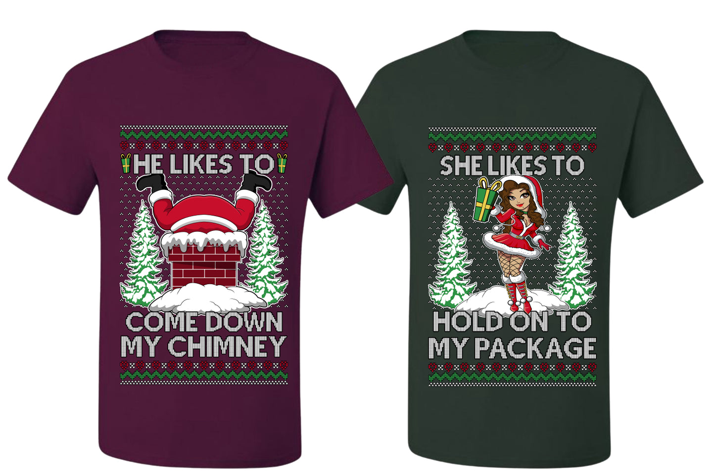 Come Down My Chimney Hold My Package Sweater Girlfriend Boyfriend Gift His and Hers Matching Ugly Christmas Couple T-Shirt