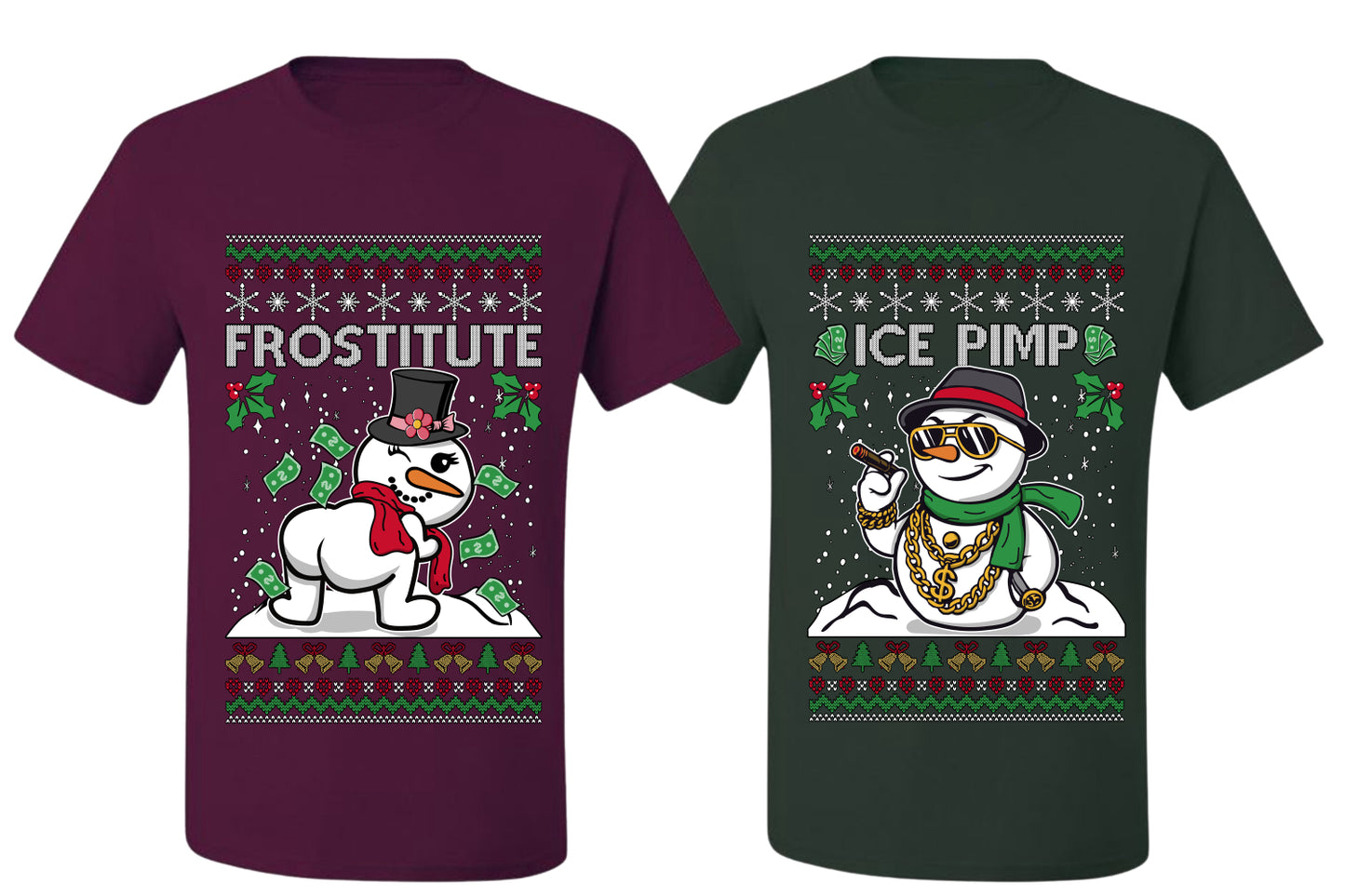 Frostitute Ice Pimp Snowmen Sweater Girlfriend Boyfriend Gift His and Hers Matching Ugly Christmas Couple T-Shirt