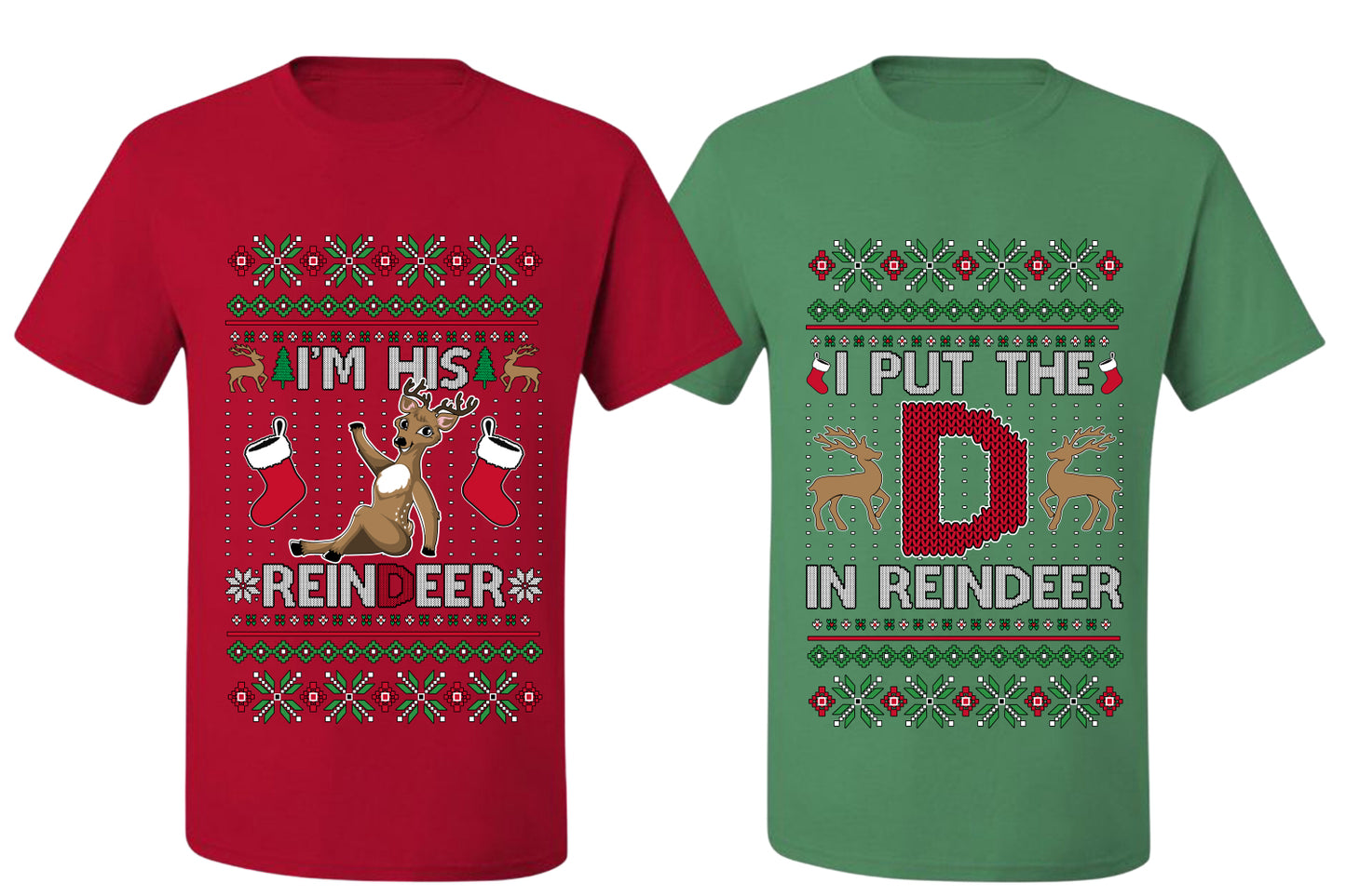 I Put The D In Reindeer Sweater Girlfriend Boyfriend Gift His and Hers Matching Ugly Christmas Couple T-Shirt