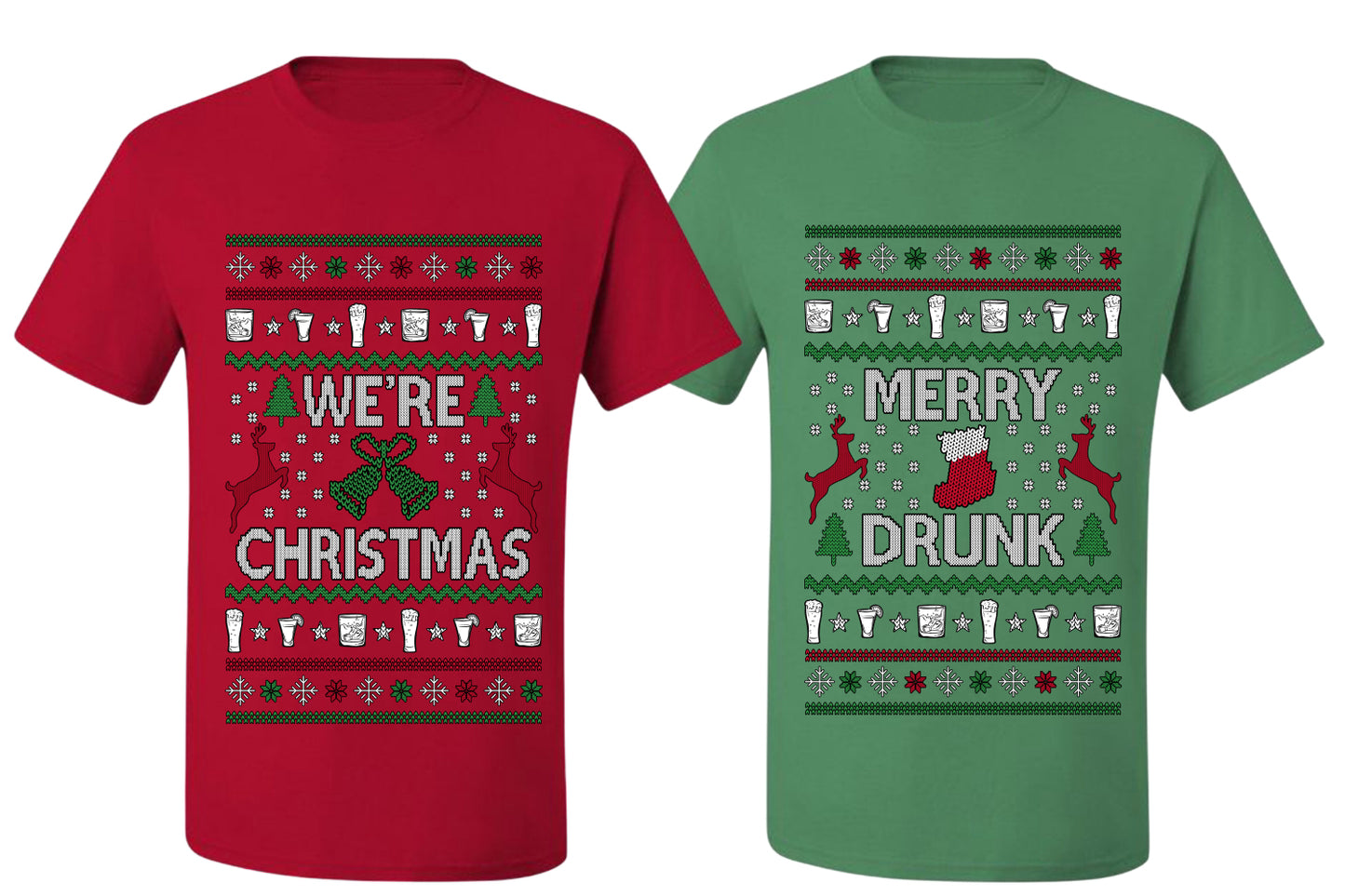 Merry Drunk We're Christmas Sweater Girlfriend Boyfriend Gift His and Hers Matching Ugly Christmas Couple T-Shirt