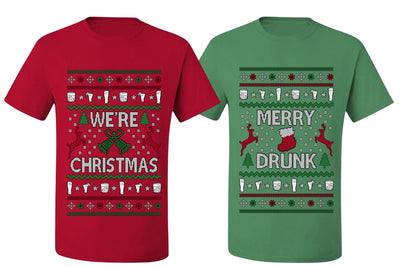 Merry Drunk We're Christmas Sweater Girlfriend Boyfriend Gift His and Hers Matching Ugly Christmas Couple T-Shirt
