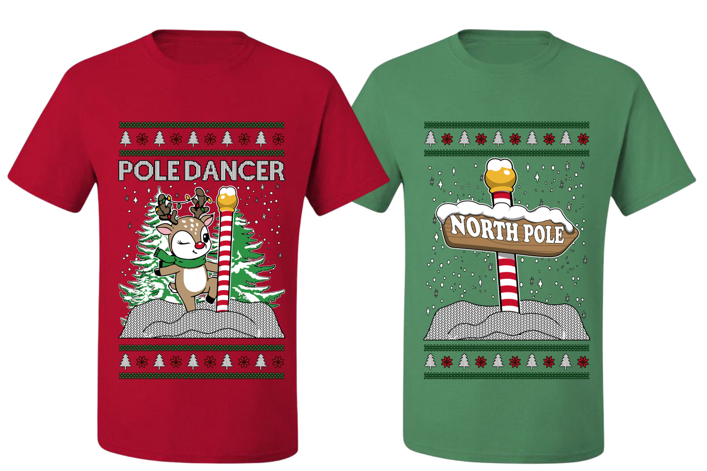 North Pole, Pole Dancer Sweater Girlfriend Boyfriend Gift His and Hers Matching Ugly Christmas Couple T-Shirt