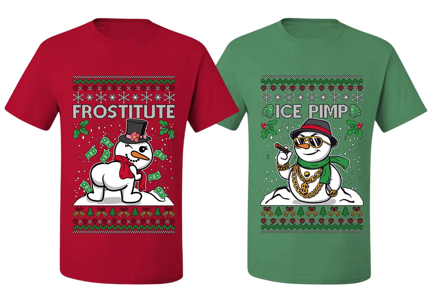 Frostitute Ice Pimp Snowmen Sweater Girlfriend Boyfriend Gift His and Hers Matching Ugly Christmas Couple T-Shirt
