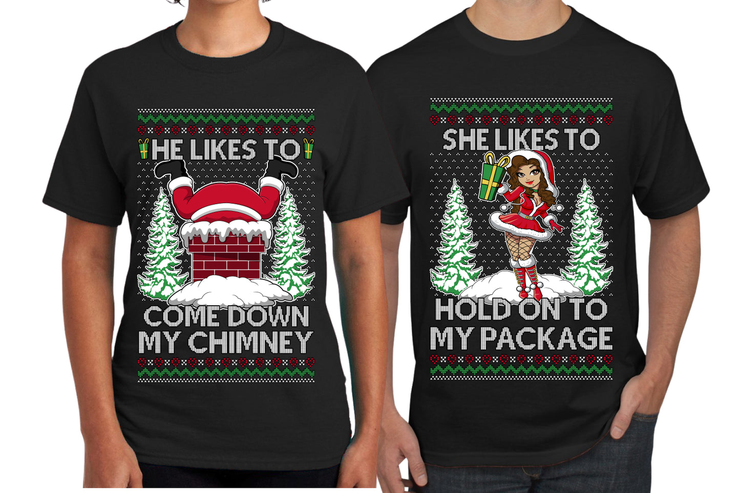 Come Down My Chimney Hold My Package Sweater Girlfriend Boyfriend Gift His and Hers Matching Ugly Christmas Couple T-Shirt