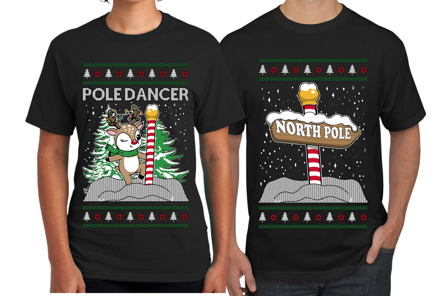 North Pole, Pole Dancer Sweater Girlfriend Boyfriend Gift His and Hers Matching Ugly Christmas Couple T-Shirt