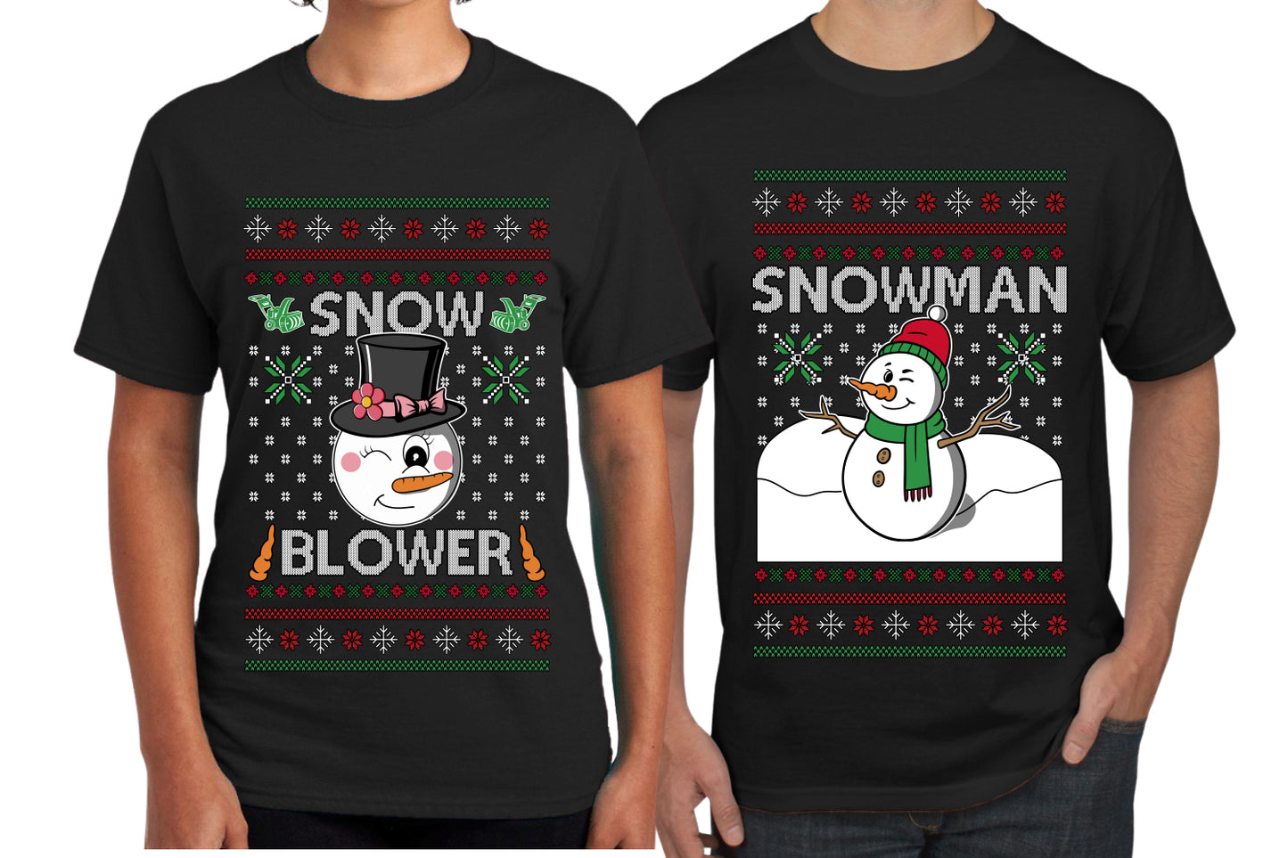 Snow Blower Snowman Sweater Girlfriend Boyfriend Gift His and Hers Matching Ugly Christmas Couple T-Shirt