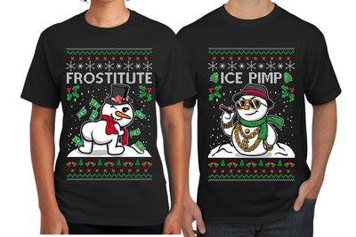 Frostitute Ice Pimp Snowmen Sweater Girlfriend Boyfriend Gift His and Hers Matching Ugly Christmas Couple T-Shirt