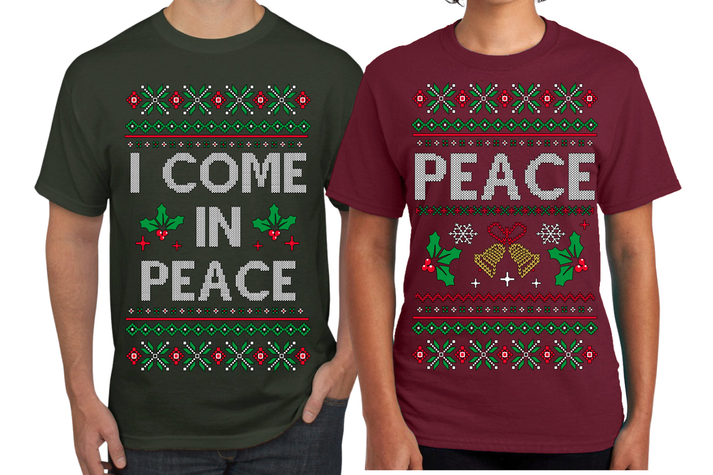 I Come in Peace Funny Matching His and Hers Couples Shirt Girlfriend Boyfriend Gift His and Hers Matching Ugly Christmas Couple T-Shirt