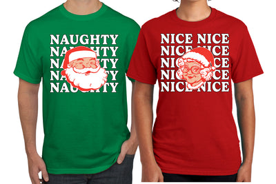 Naughty, Nice Santa Claus Mrs Claus Couples Shirt Girlfriend Boyfriend Gift His and Hers Matching Ugly Christmas Couple T-Shirt