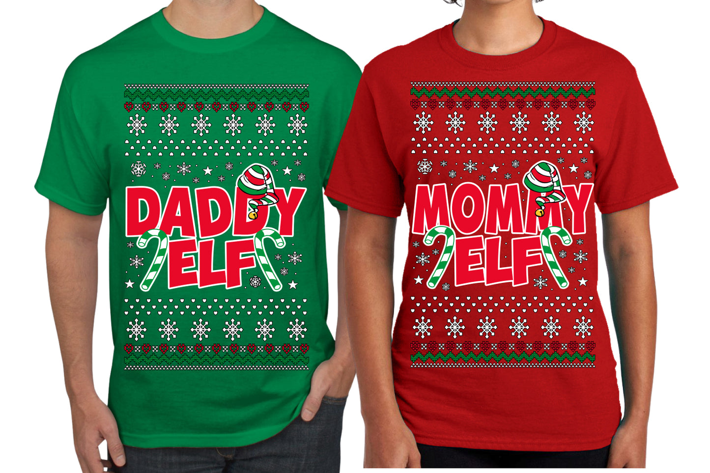 Daddy Elf Mommy Elf Matching His and Hers Couples Shirt Girlfriend Boyfriend Gift His and Hers Matching Ugly Christmas Couple T-Shirt