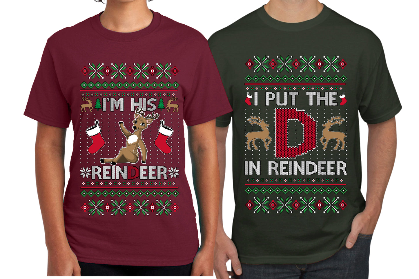 I Put The D In Reindeer Sweater Girlfriend Boyfriend Gift His and Hers Matching Ugly Christmas Couple T-Shirt