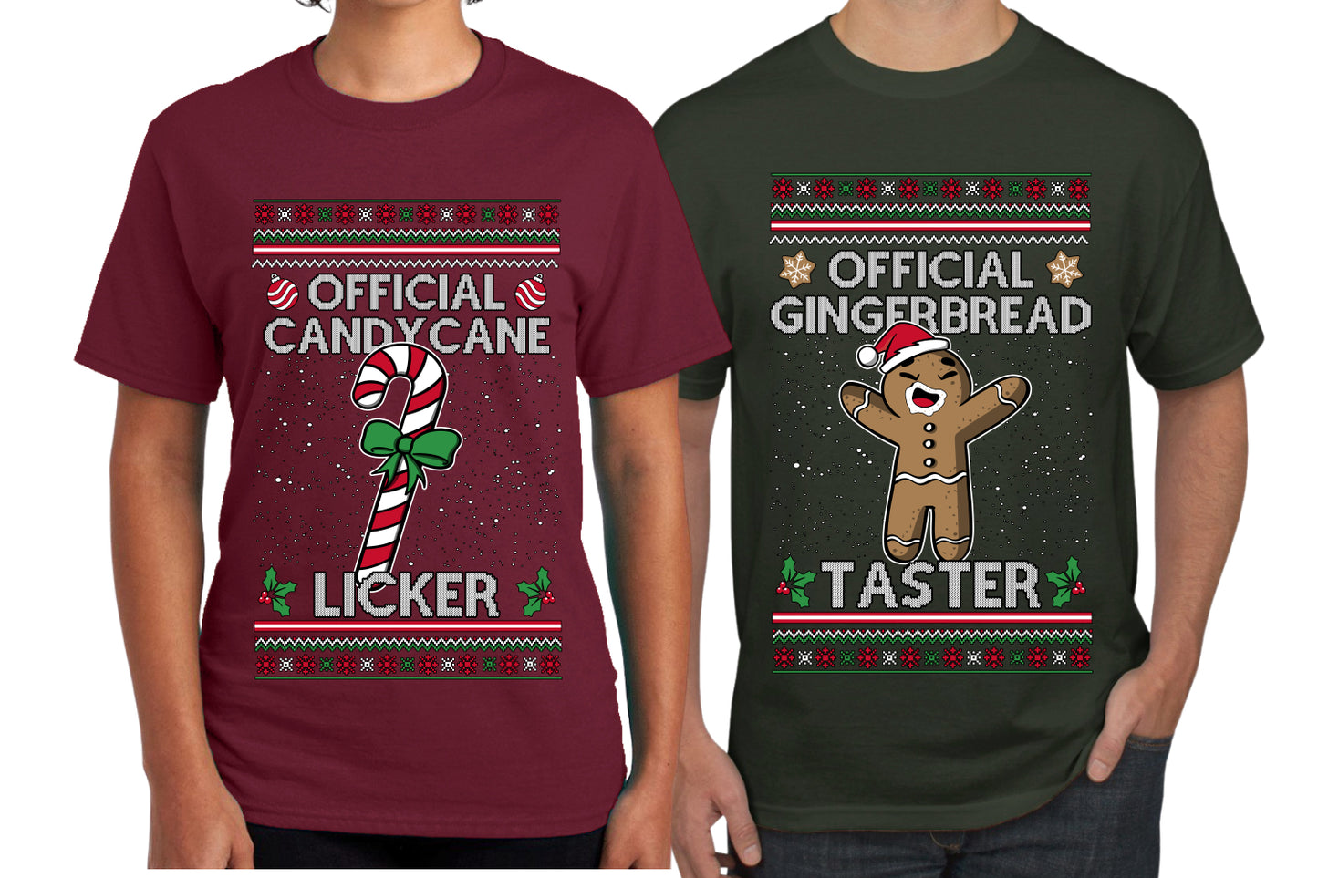 Official Candy Cane Licker Gingerbread Taster Sweater Girlfriend Boyfriend Gift His and Hers Matching Ugly Christmas Couple T-Shirt