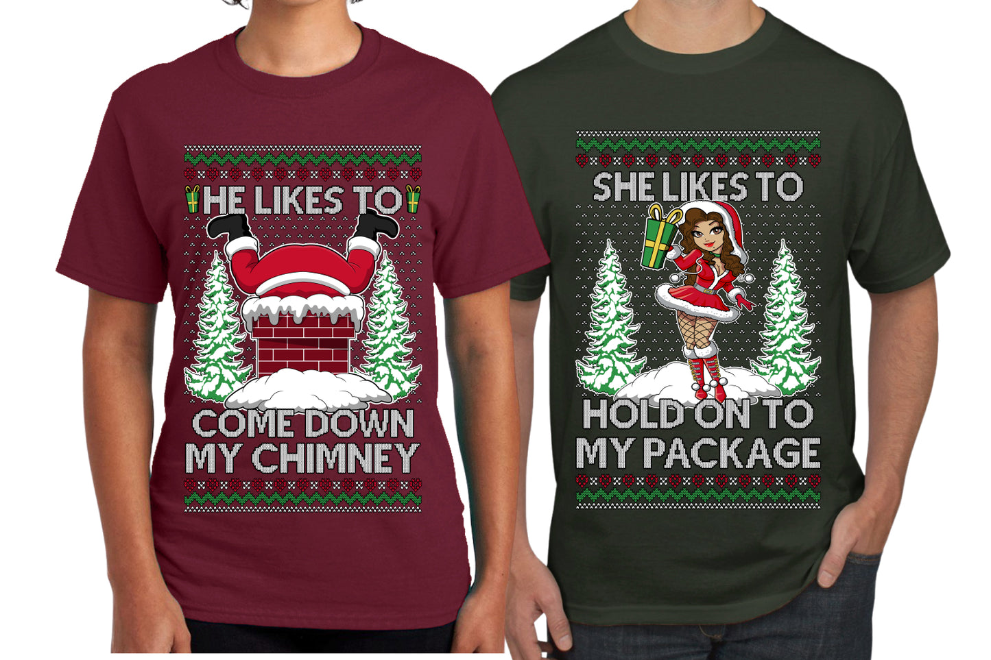 Come Down My Chimney Hold My Package Sweater Girlfriend Boyfriend Gift His and Hers Matching Ugly Christmas Couple T-Shirt
