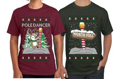 North Pole, Pole Dancer Sweater Girlfriend Boyfriend Gift His and Hers Matching Ugly Christmas Couple T-Shirt